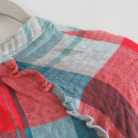 ANTHROPOLOGIE PILCRO Breezy Button Down Buffalo Plaid Seersucker Shirt Blouse - Picture 10 of 12